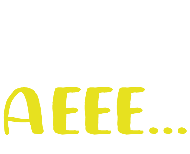 sticker que diz "aeee" na cor amarela